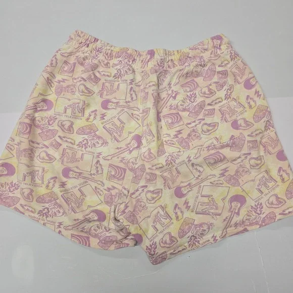 H&M Relaxed Fit MTV Print Sweat Shorts Women's Medium Pink Yellow - Picture 3 of 6
